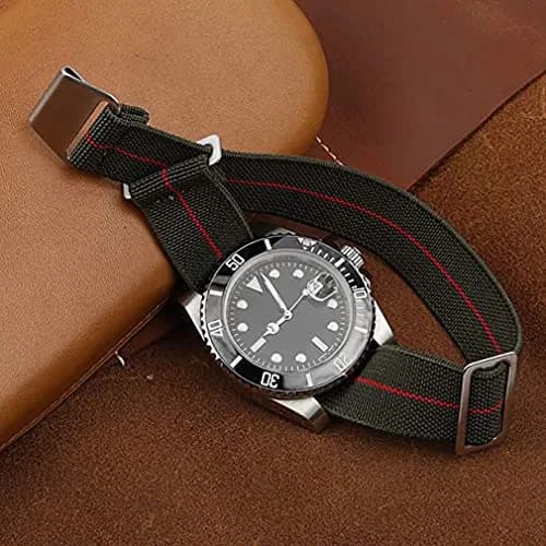 NIBD Watch Band Green with Red | Military Elastic Nylon Strap 22mm thumbnail 4