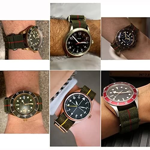 NIBD Watch Band Green with Red | Military Elastic Nylon Strap 22mm thumbnail 3