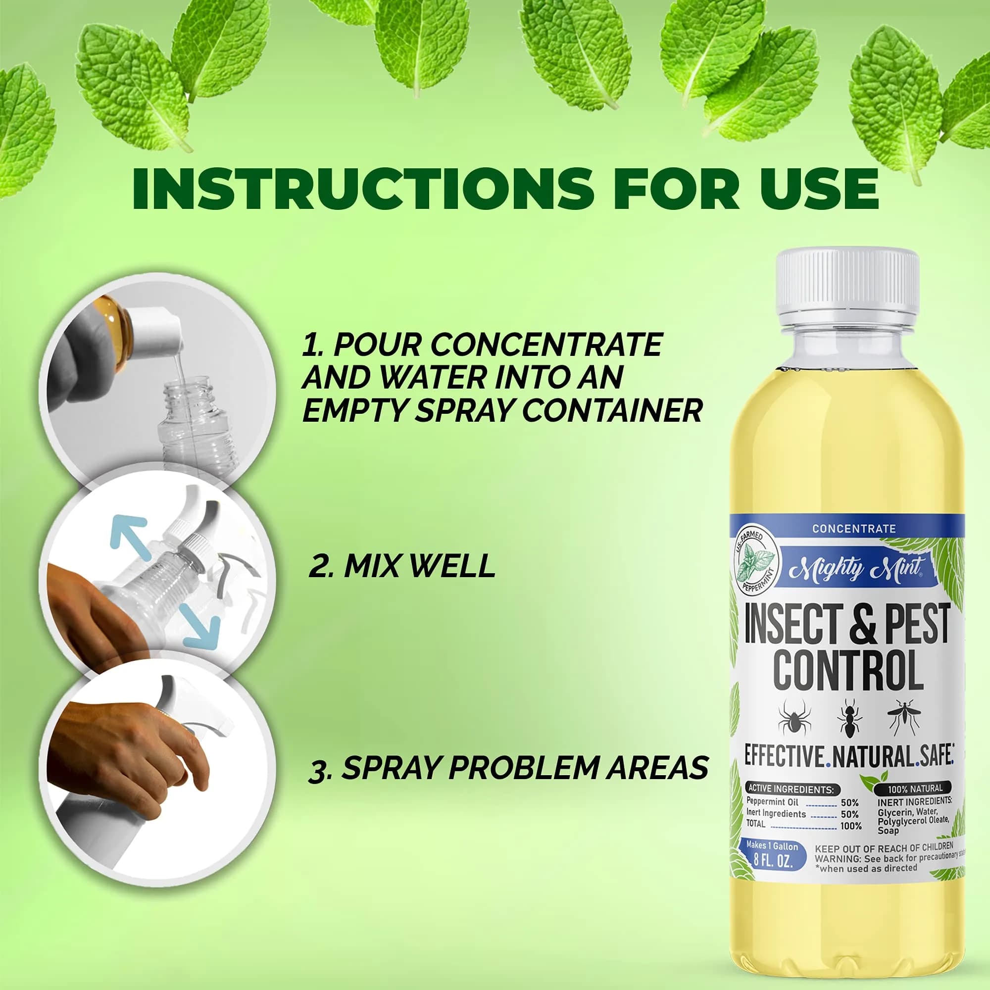 Mighty Mint Peppermint Oil Insect Repellent Concentrate 222ml (7.4 Fl Oz) | Natural Spider & Ant Control - view 2
