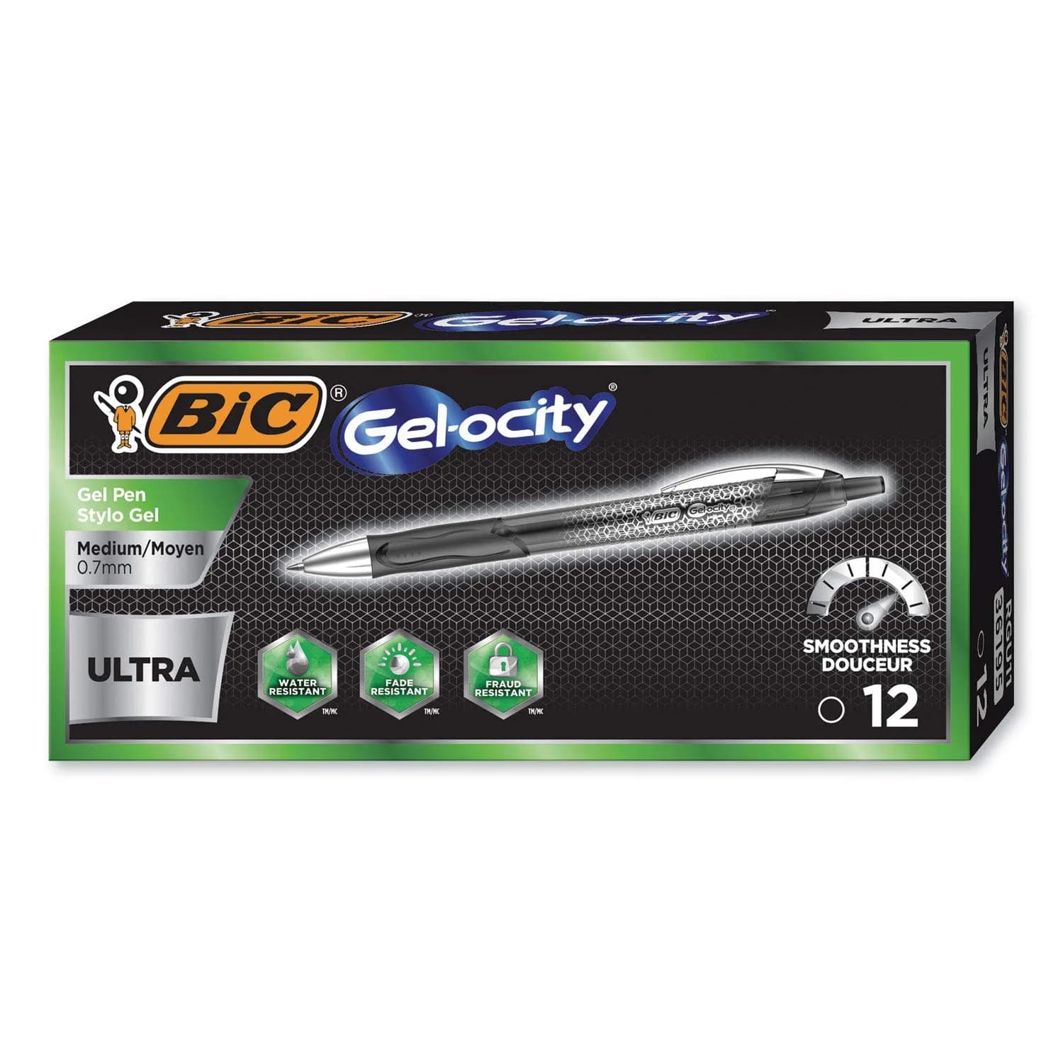 BIC Gel-ocity Ultra Gel Pen 0.7mm | Water & Fade Resistant Medium Point (12 Pack)