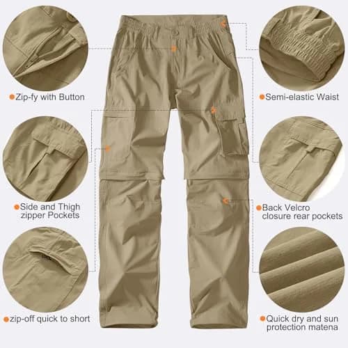 linlon Men's Quick Dry Convertible Hiking Cargo Pants with Belt, Khaki, 32 (81.3 cm) | UPF 50+ Sun Protection thumbnail 4