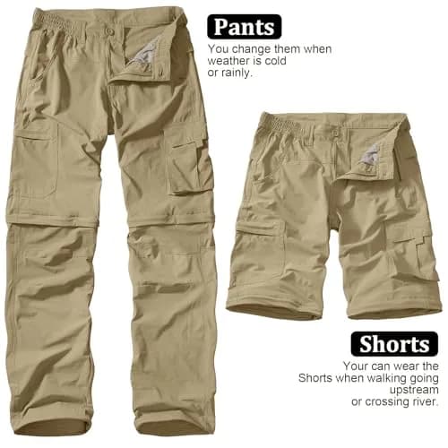 linlon Men's Quick Dry Convertible Hiking Cargo Pants with Belt, Khaki, 32 (81.3 cm) | UPF 50+ Sun Protection thumbnail 5