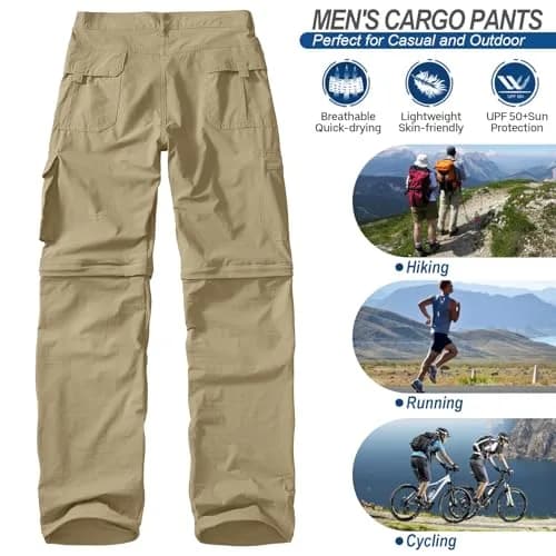 linlon Men's Quick Dry Convertible Hiking Cargo Pants with Belt, Khaki, 32 (81.3 cm) | UPF 50+ Sun Protection thumbnail 7