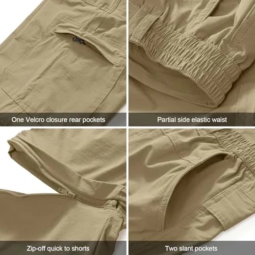 linlon Men's Quick Dry Convertible Hiking Cargo Pants with Belt, Khaki, 32 (81.3 cm) | UPF 50+ Sun Protection thumbnail 3