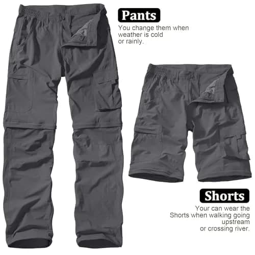 linlon Men's Quick Dry Convertible Hiking Pants with UPF 50+ Sun Protection, Grey, 30 (76 cm) | Lightweight & Breathable Cargo Trousers thumbnail 5