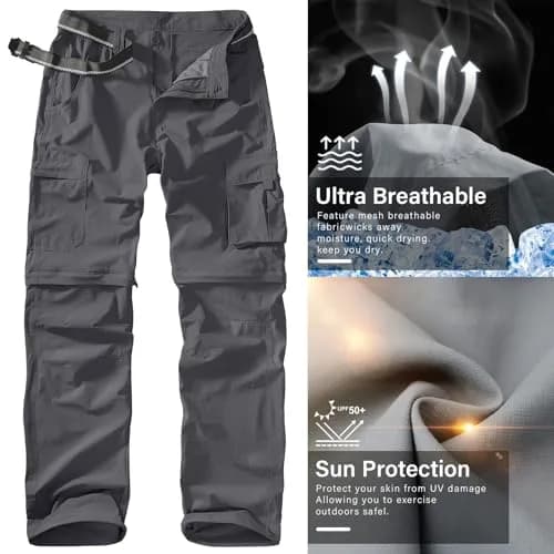 linlon Men's Quick Dry Convertible Hiking Pants with UPF 50+ Sun Protection, Grey, 30 (76 cm) | Lightweight & Breathable Cargo Trousers thumbnail 6