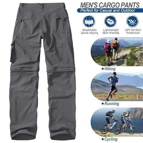 linlon Men's Quick Dry Convertible Hiking Pants with UPF 50+ Sun Protection, Grey, 30 (76 cm) | Lightweight & Breathable Cargo Trousers thumbnail 7