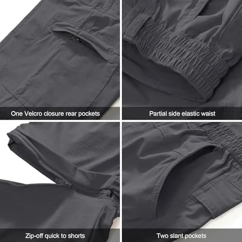 linlon Men's Quick Dry Convertible Hiking Pants with UPF 50+ Sun Protection, Grey, 30 (76 cm) | Lightweight & Breathable Cargo Trousers thumbnail 3