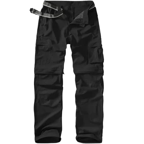 linlon Men's Convertible Hiking Pants Black 42 (106.7cm) | Quick Dry Lightweight Cargo Trousers thumbnail 1