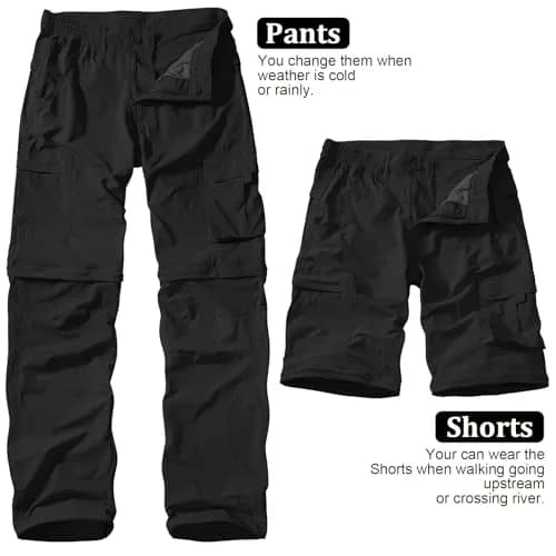 linlon Men's Convertible Hiking Pants Black 42 (106.7cm) | Quick Dry Lightweight Cargo Trousers thumbnail 5