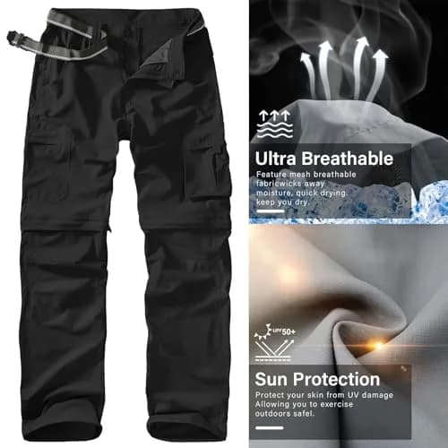 linlon Men's Convertible Hiking Pants Black 42 (106.7cm) | Quick Dry Lightweight Cargo Trousers thumbnail 6