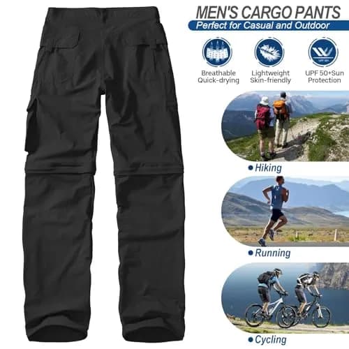 linlon Men's Convertible Hiking Pants Black 42 (106.7cm) | Quick Dry Lightweight Cargo Trousers thumbnail 7