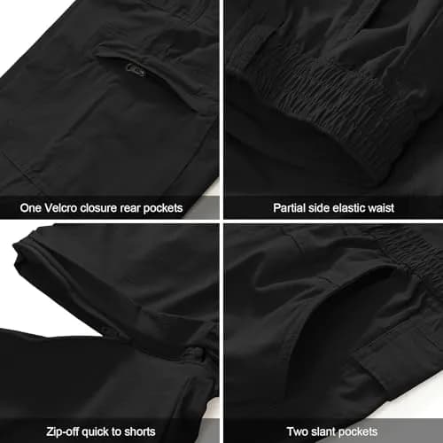linlon Men's Convertible Hiking Pants Black 42 (106.7cm) | Quick Dry Lightweight Cargo Trousers thumbnail 3