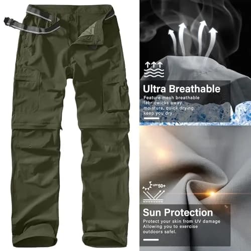 linlon Men's Quick Dry Convertible Hiking Pants | Army Green, 30 (76 cm) thumbnail 7