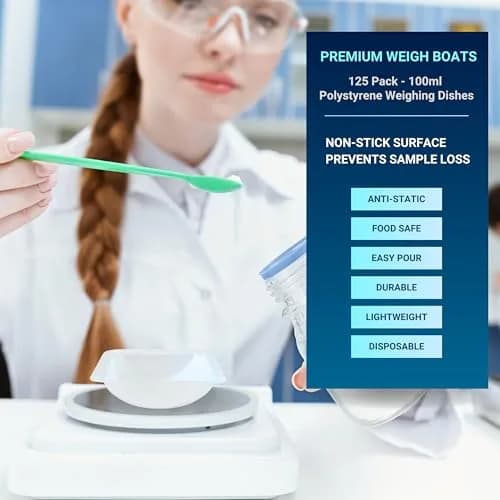 Pure Ponta 100mL Weigh Boats (125 Pack) | Antistatic Polystyrene Lab Trays for Powder Measuring thumbnail 2