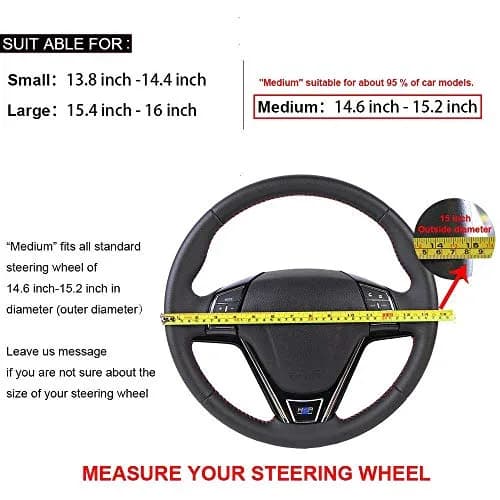 O SHI CAR Elegant Beige Genuine Leather Car Steering Wheel Cover 15 Inch | Anti-slip & Durable thumbnail 6