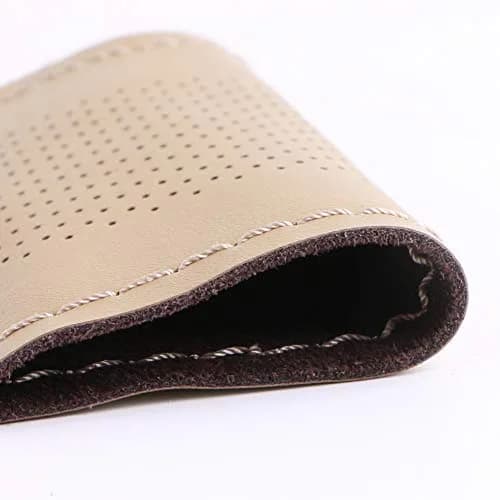 O SHI CAR Elegant Beige Genuine Leather Car Steering Wheel Cover 15 Inch | Anti-slip & Durable thumbnail 8