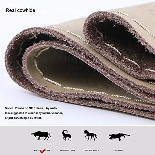 O SHI CAR Elegant Beige Genuine Leather Car Steering Wheel Cover 15 Inch | Anti-slip & Durable thumbnail 3