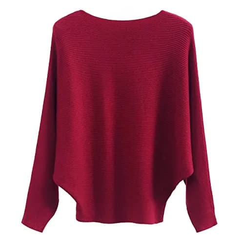 GABERLY Boat Neck Batwing Sleeves Dolman Sweater for Women | Soft, Oversized, Burgundy thumbnail 1