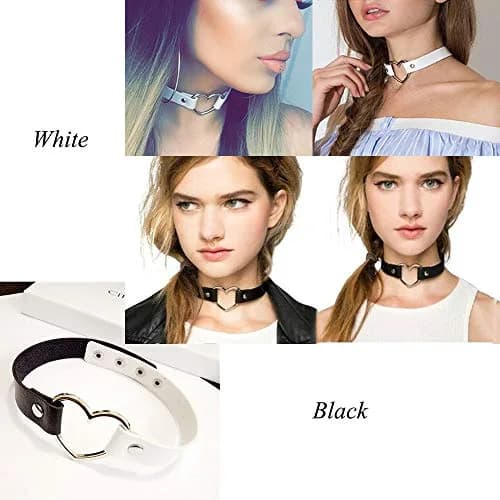 ETHOON Dual Color Love Heart PU Leather Choker Necklace 15.7cm (0.67in) | Adjustable Punk Collar Chain thumbnail 4