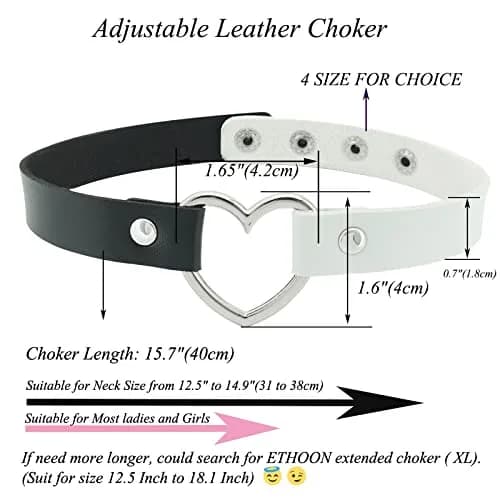 ETHOON Dual Color Love Heart PU Leather Choker Necklace 15.7cm (0.67in) | Adjustable Punk Collar Chain thumbnail 2