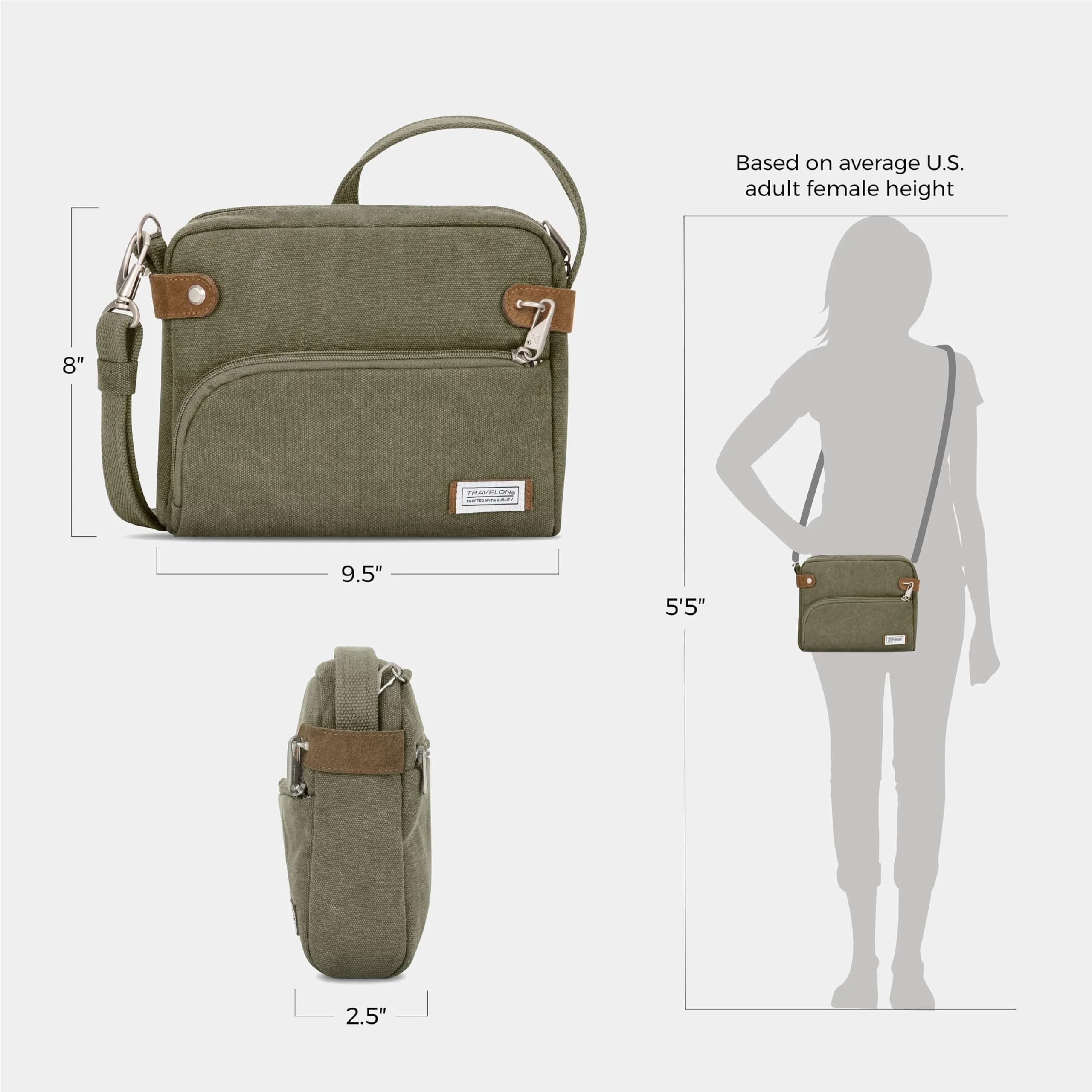 Travelon Anti-Theft Heritage Crossbody Bag Sage 24cm (9.5"W x 8"H x 2.5"D) | Secure Travel Companion - view 5