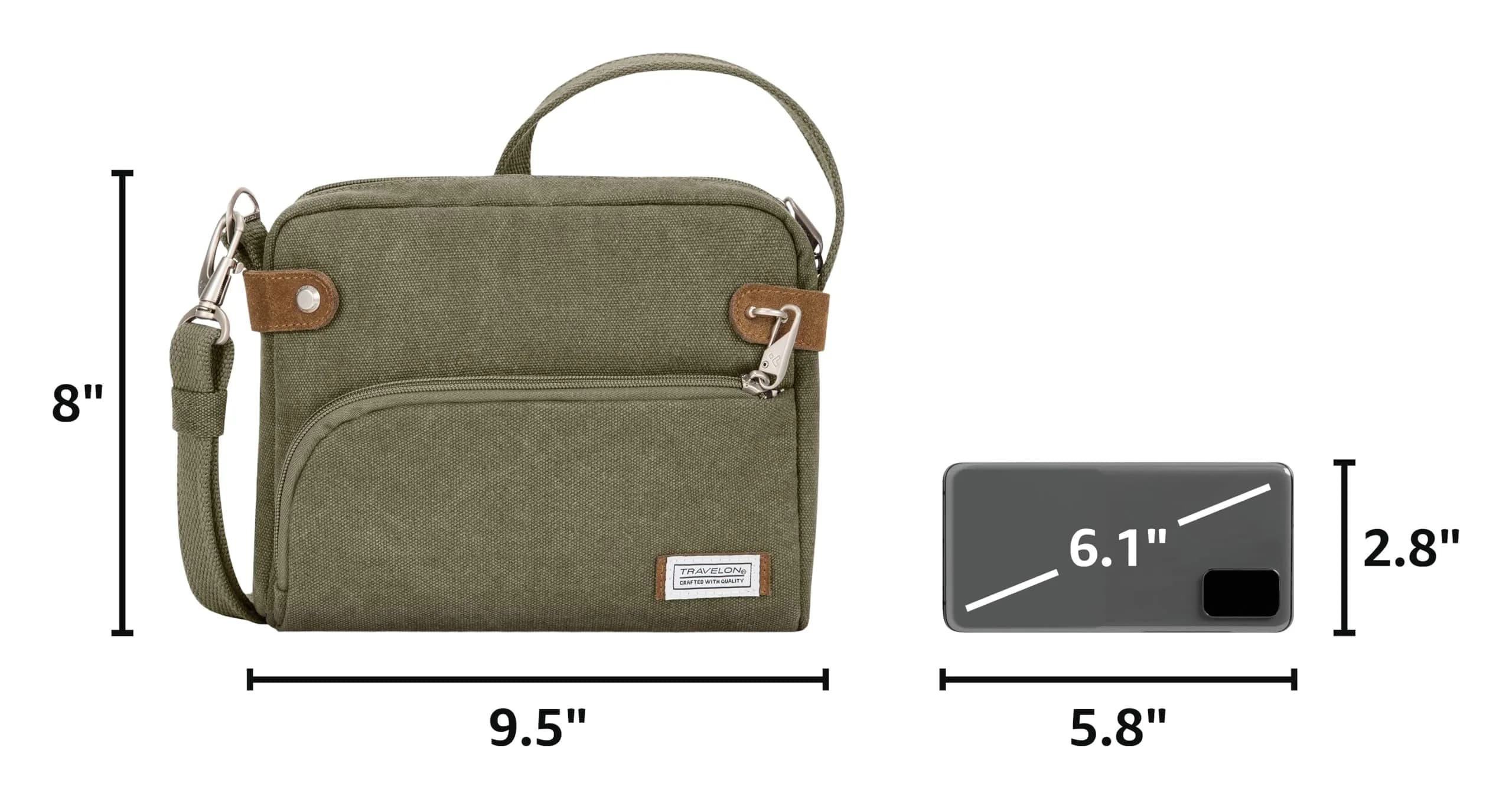 Travelon Anti-Theft Heritage Crossbody Bag Sage 24cm (9.5"W x 8"H x 2.5"D) | Secure Travel Companion - view 3