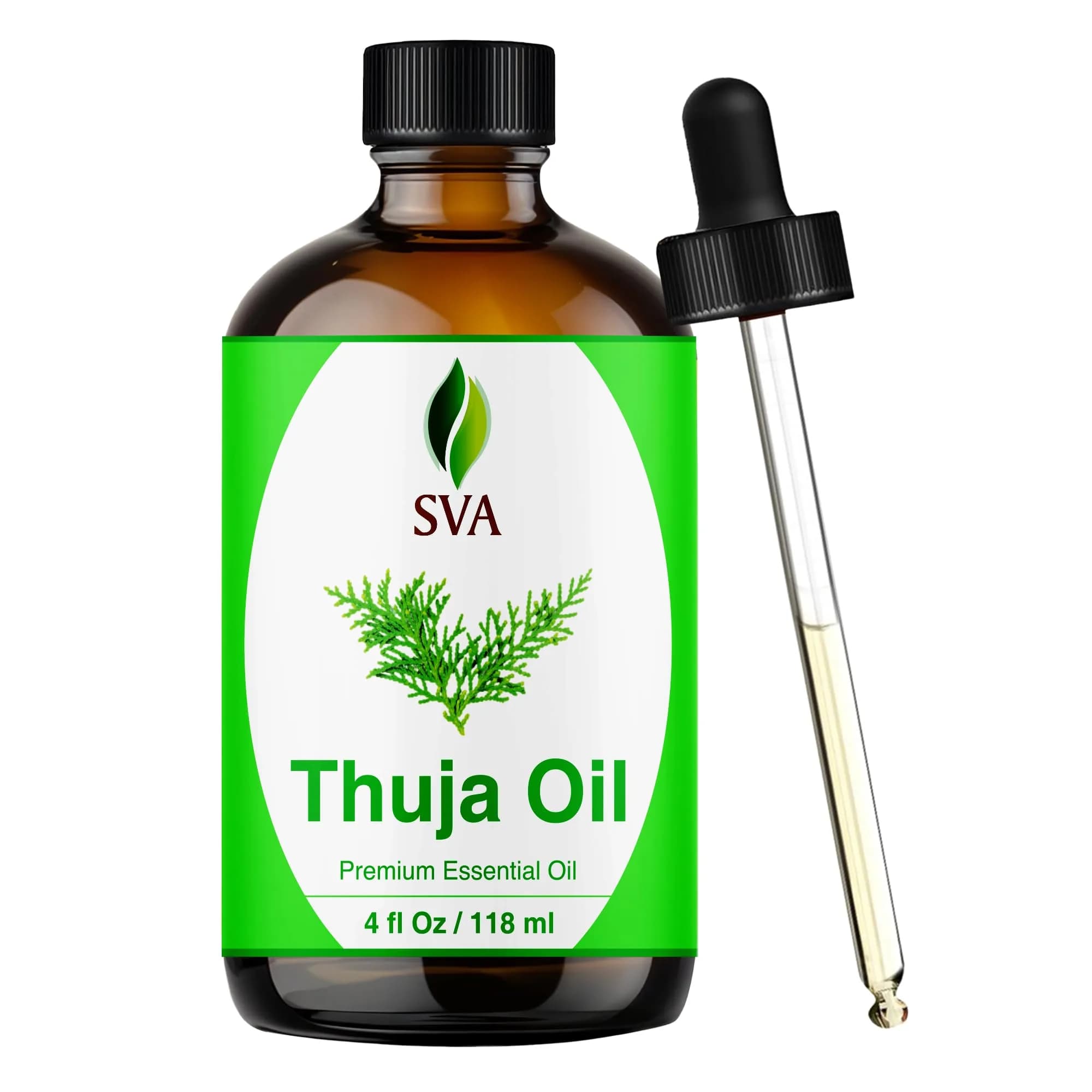 SVA ORGANICS Thuja Essential Oil - Pure & Natural, 4 Fl Oz (118 mL) Glass Bottle with Dropper - main product image