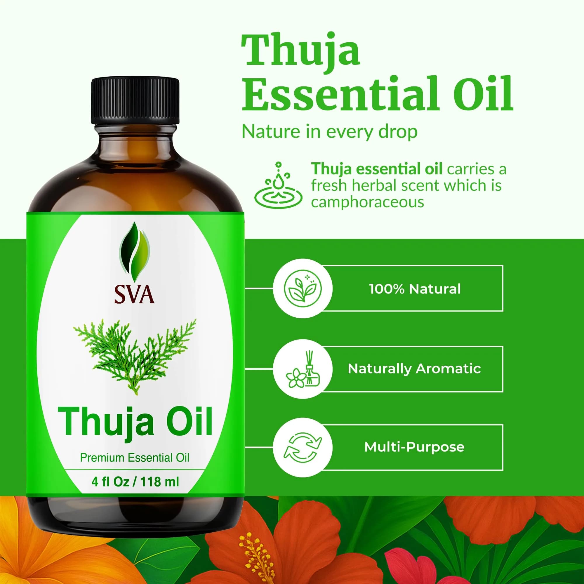 SVA ORGANICS Thuja Essential Oil - Pure & Natural, 4 Fl Oz (118 mL) Glass Bottle with Dropper - view 2