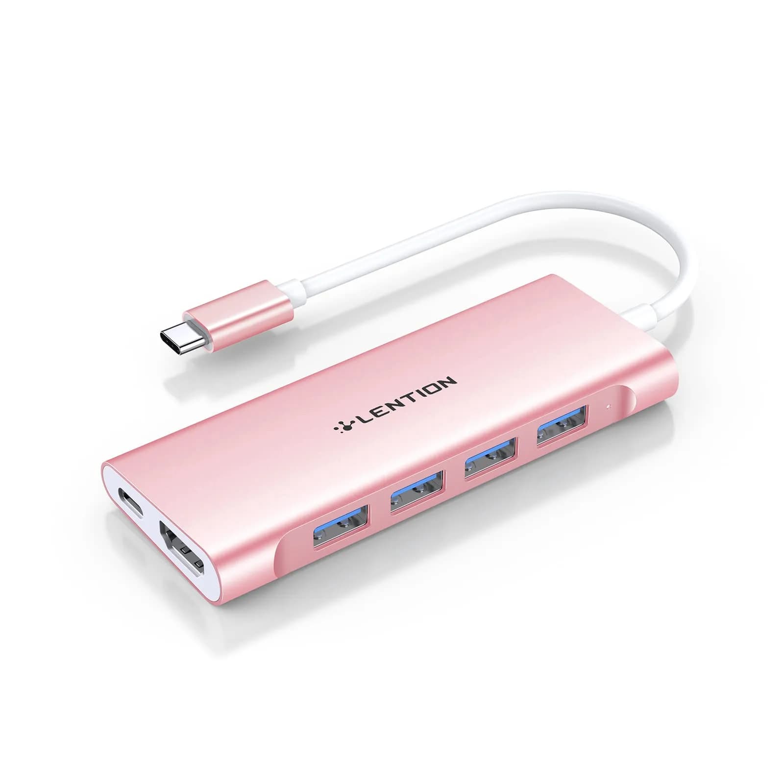 LENTION USB-C Multi-Port Hub with 4K HDMI, 100W PD & 4 USB 3.0 Ports | Compatible with MacBook & Surface (Rose Gold) — Rose Gold