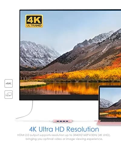 LENTION USB-C Multi-Port Hub with 4K HDMI, 100W PD & 4 USB 3.0 Ports | Compatible with MacBook & Surface (Rose Gold) thumbnail 5