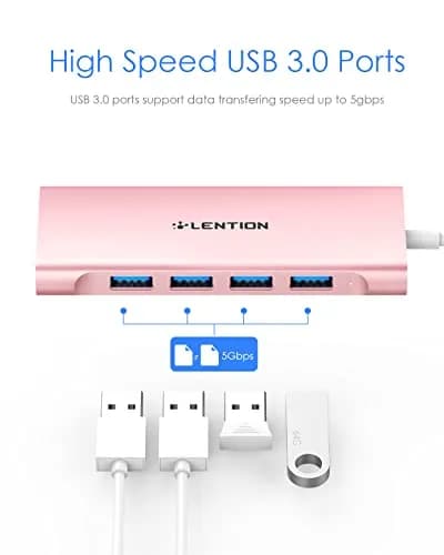 LENTION USB-C Multi-Port Hub with 4K HDMI, 100W PD & 4 USB 3.0 Ports | Compatible with MacBook & Surface (Rose Gold) thumbnail 6