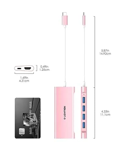 LENTION USB-C Multi-Port Hub with 4K HDMI, 100W PD & 4 USB 3.0 Ports | Compatible with MacBook & Surface (Rose Gold) thumbnail 7