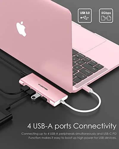 LENTION USB-C Multi-Port Hub with 4K HDMI, 100W PD & 4 USB 3.0 Ports | Compatible with MacBook & Surface (Rose Gold) thumbnail 3