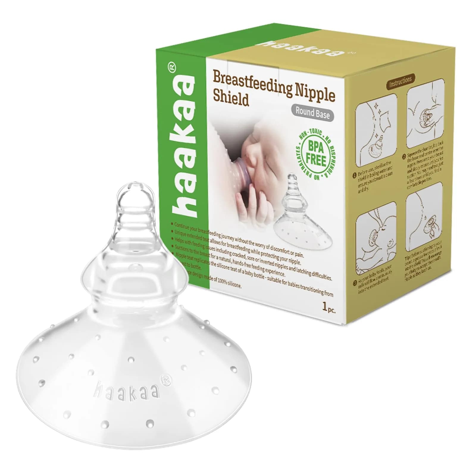 haakaa Silicone Nipple Shields for Breastfeeding (1 Count) | BPA-Free for Latch Difficulties & Sore Nipples - main product image