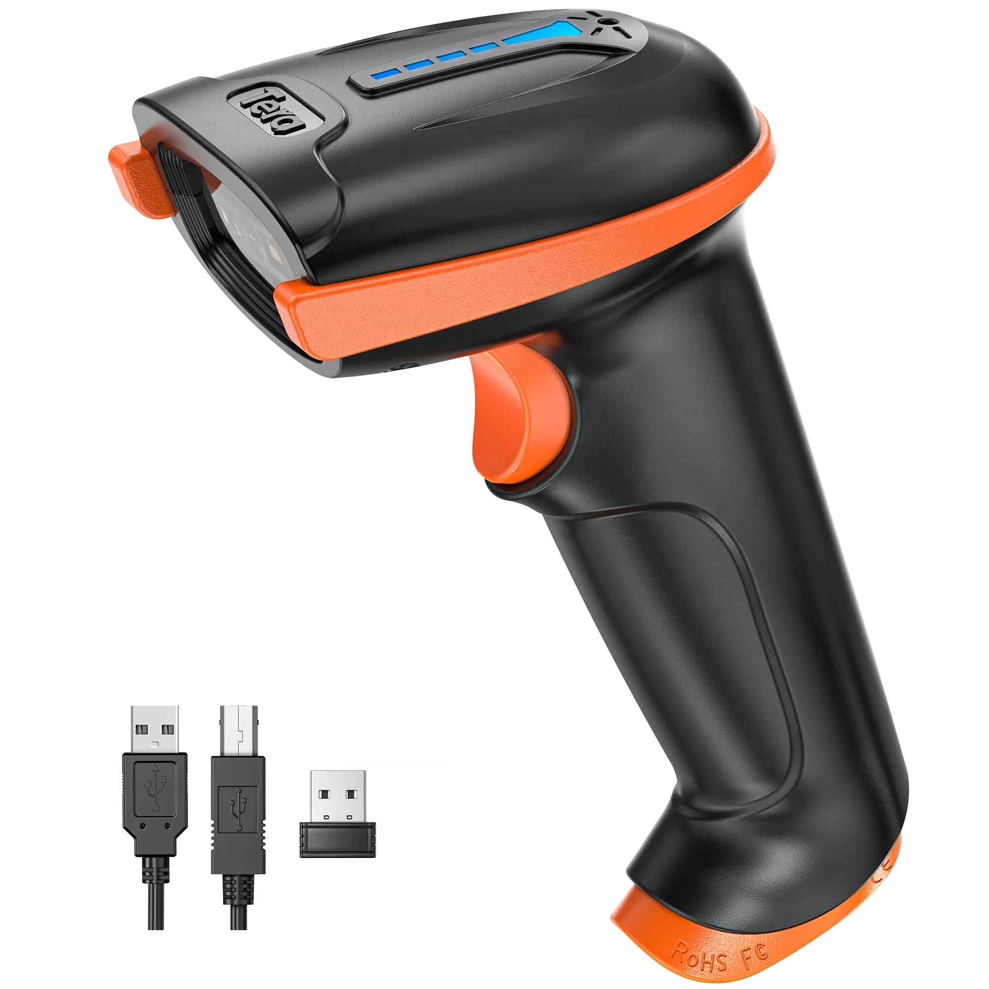 Tera Barcode Scanner with Battery Indicator: 2D Wireless, D5100 Orange | Long Battery Life & IP54 Dust Protection