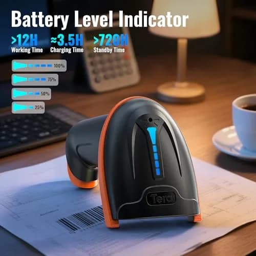 Tera Barcode Scanner with Battery Indicator: 2D Wireless, D5100 Orange | Long Battery Life & IP54 Dust Protection thumbnail 2