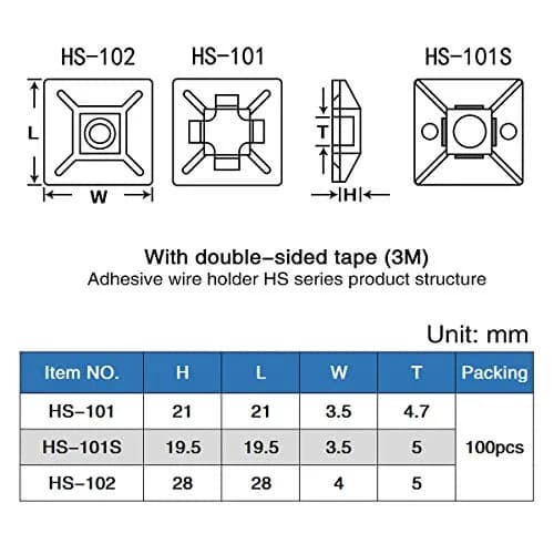 XHF Black Self-Adhesive Cable Tie Mounts 100 PCS (19.5mm Base) | Organize Wires with Strong Adhesive thumbnail 6