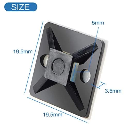 XHF Black Self-Adhesive Cable Tie Mounts 100 PCS (19.5mm Base) | Organize Wires with Strong Adhesive thumbnail 3