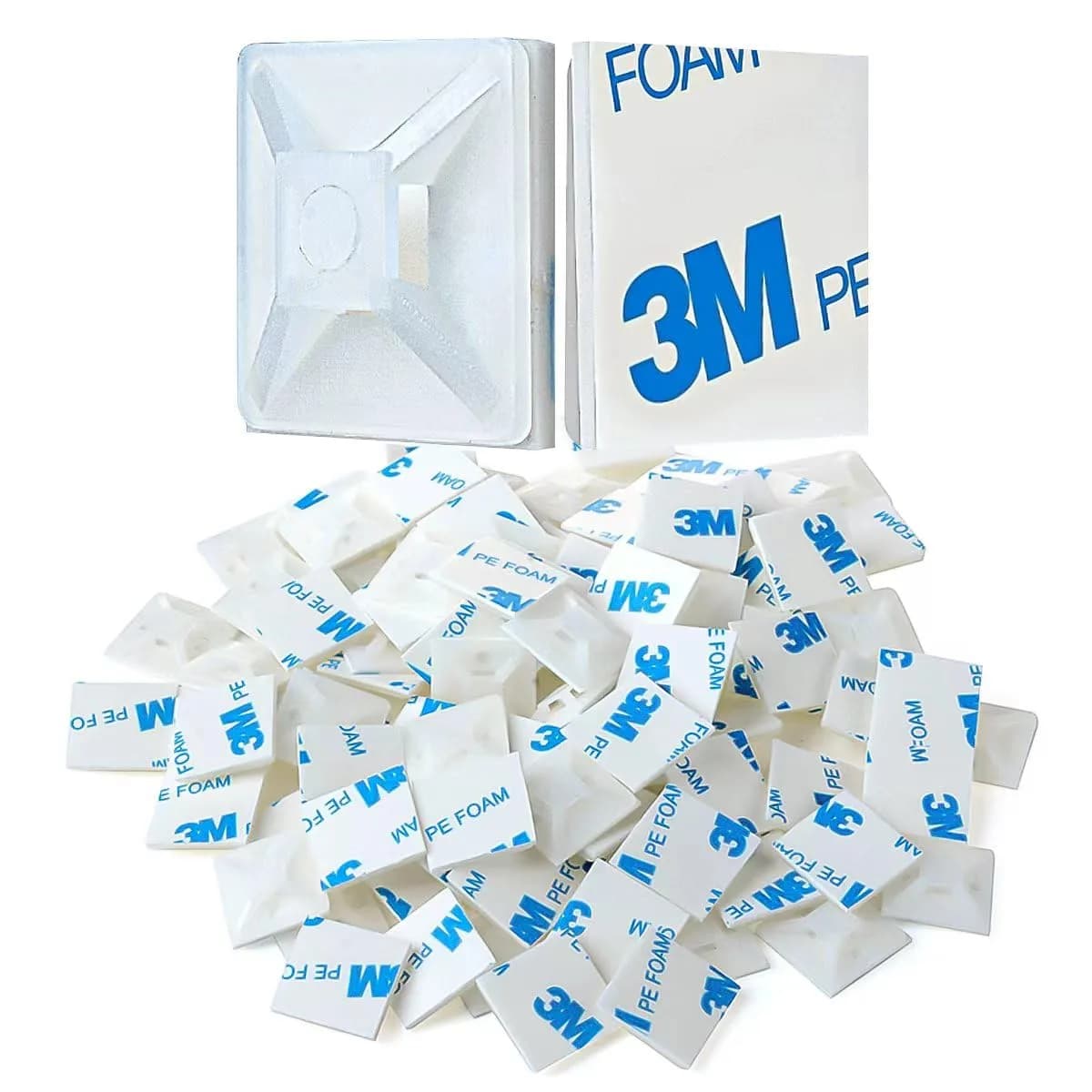 XHF White Self-Adhesive Cable Tie Mounts 100 PCS (1.1" Base) | Organize Wires with Strong Adhesive - main product image