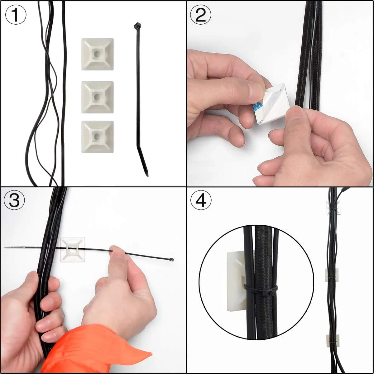XHF White Self-Adhesive Cable Tie Mounts 100 PCS (1.1" Base) | Organize Wires with Strong Adhesive - view 3