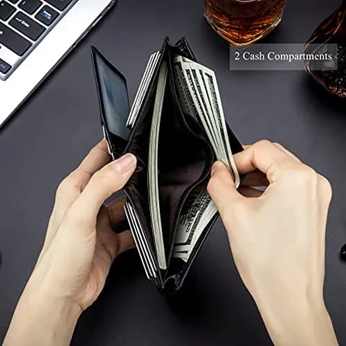 BULLCAPTAIN Genuine Leather RFID Blocking Bifold Wallet for Men QB-027 Black | Large Capacity 15 Card Slots thumbnail 5