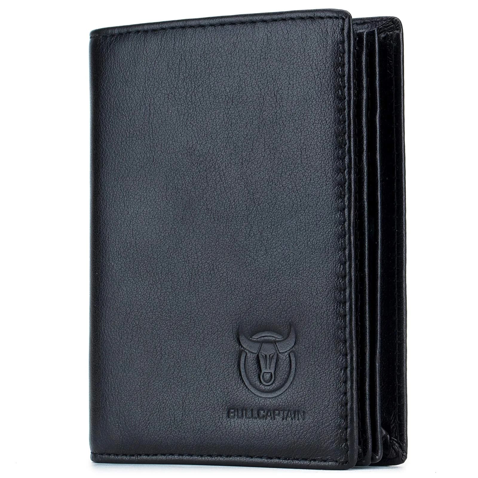 BULLCAPTAIN Genuine Leather RFID Blocking Bifold Wallet for Men QB-027 Black | Large Capacity 15 Card Slots - main product image