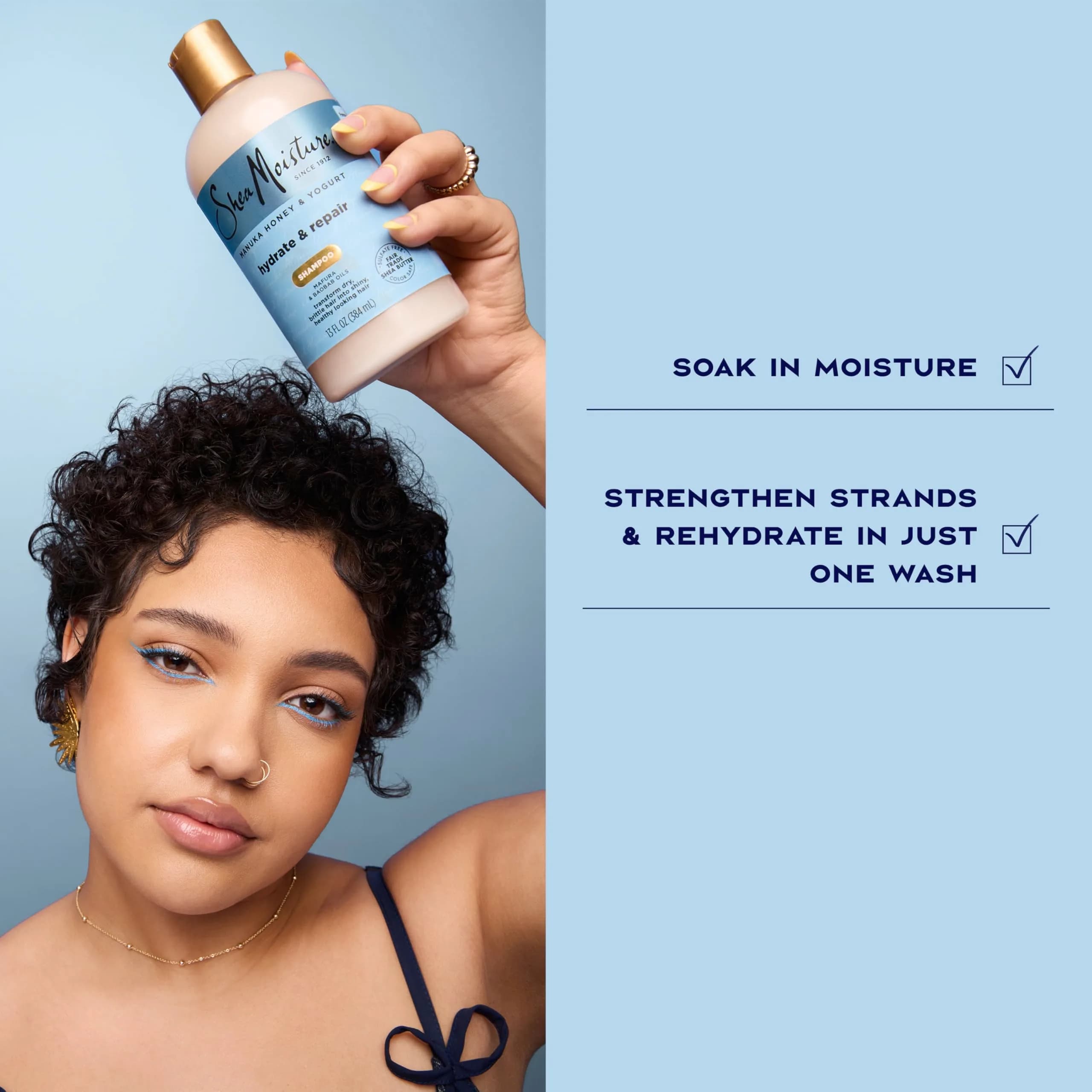 Shea Moisture Hydrate and Repair Shampoo with Manuka Honey & Shea Butter 384ml (13 Fl Oz) | Gentle Cleansing for Damaged Hair - view 5