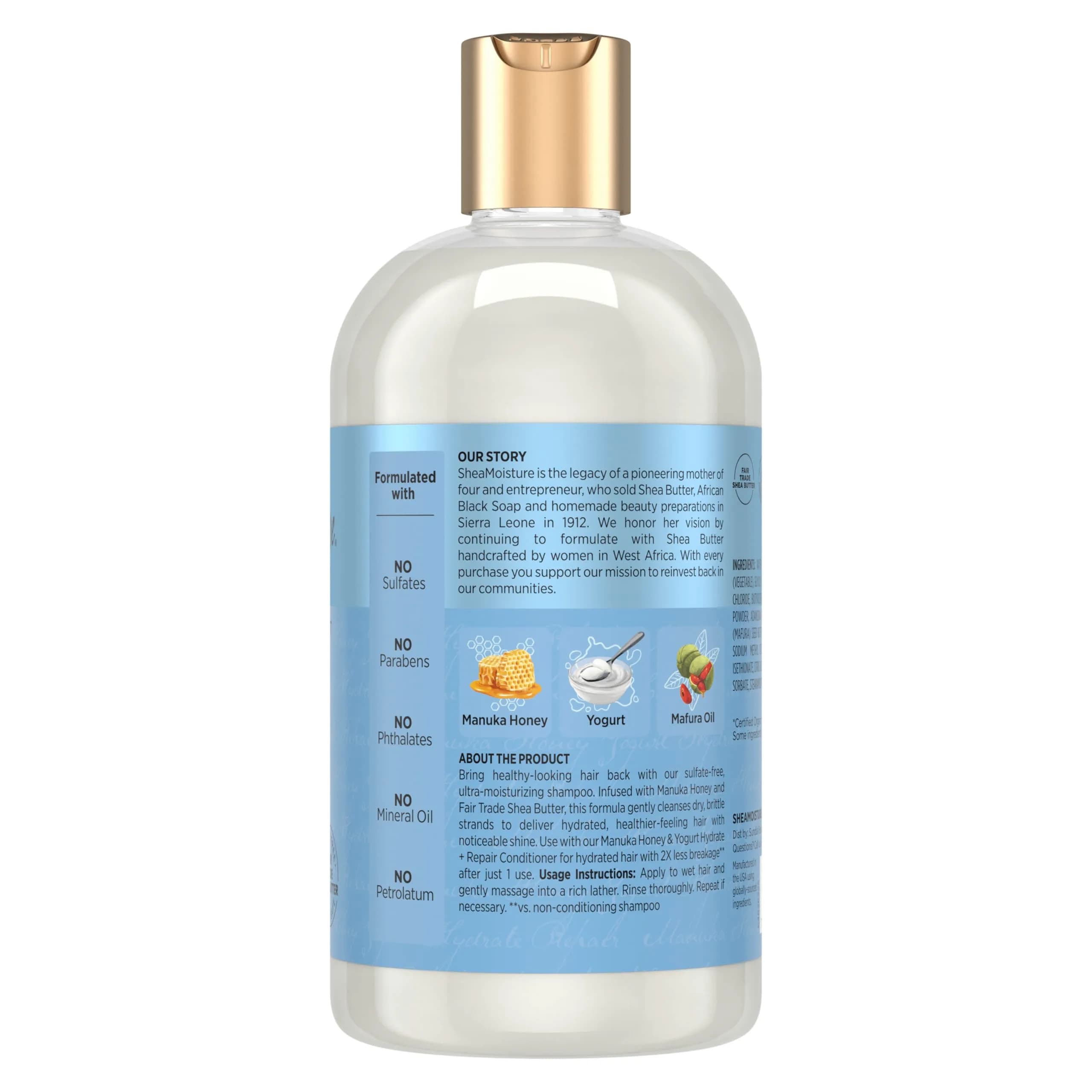 Shea Moisture Hydrate and Repair Shampoo with Manuka Honey & Shea Butter 384ml (13 Fl Oz) | Gentle Cleansing for Damaged Hair - view 2