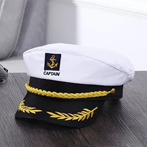 BESTOYARD Adult Yacht Captain Hat White Sailor Hat with Gold Embroidery | 58 cm (22.8 in) thumbnail 5