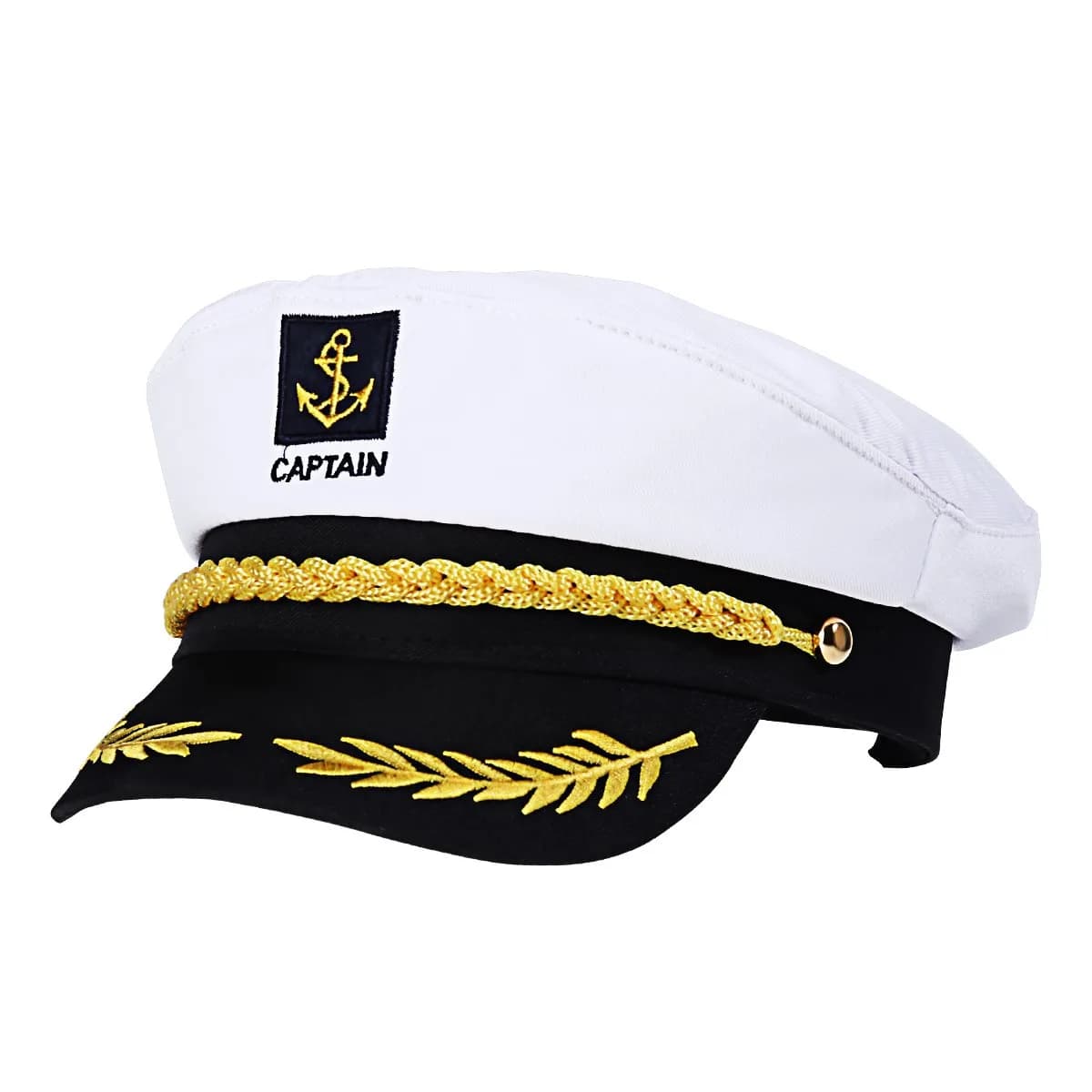 BESTOYARD Adult Yacht Captain Hat White Sailor Hat with Gold Embroidery | 58 cm (22.8 in) — White