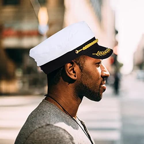BESTOYARD Adult Yacht Captain Hat White Sailor Hat with Gold Embroidery | 58 cm (22.8 in) thumbnail 8