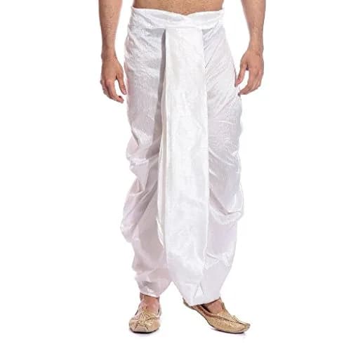 Royal Kurta Men's Silk Blend Dhoti White 44 inches (111.8 cm) | Traditional Indian Apparel thumbnail 1