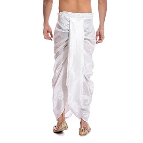 Royal Kurta Men's Silk Blend Dhoti White 44 inches (111.8 cm) | Traditional Indian Apparel thumbnail 2